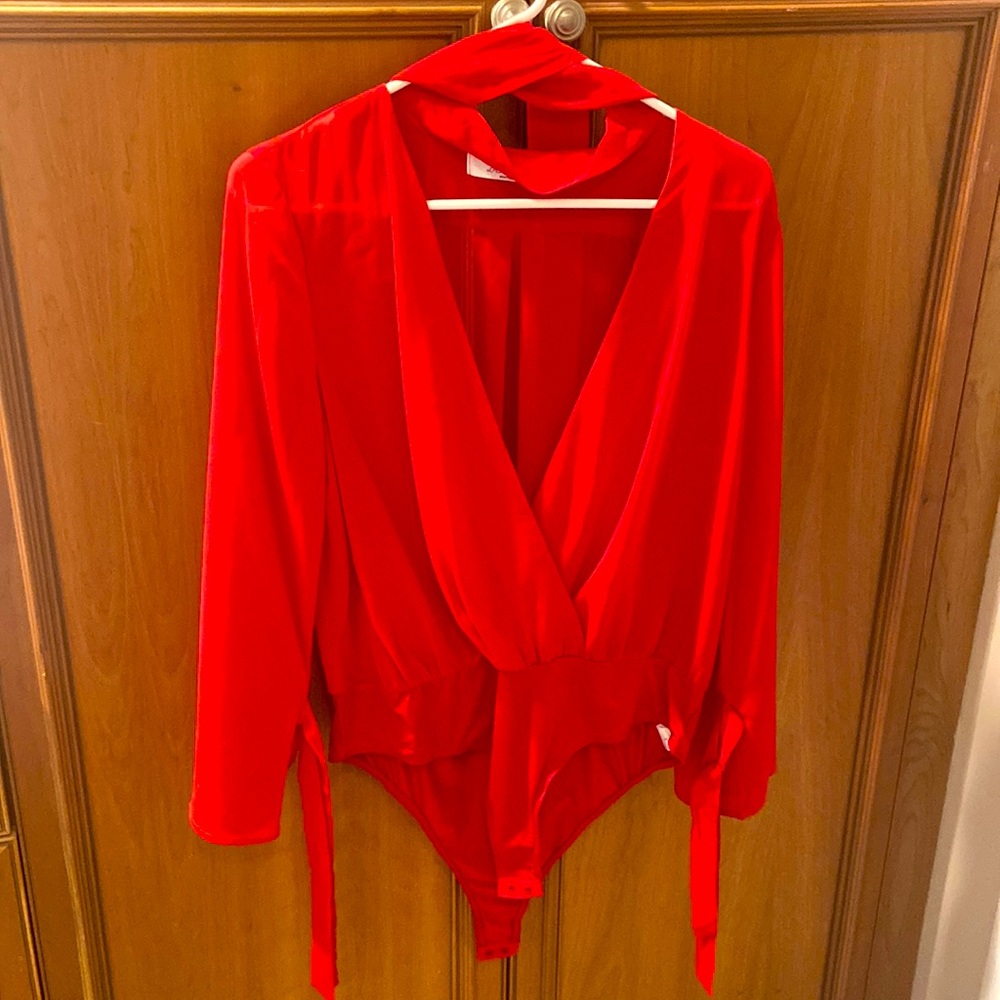 Red sheer bodysuit